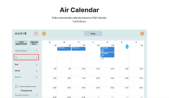 Air Calendar language options