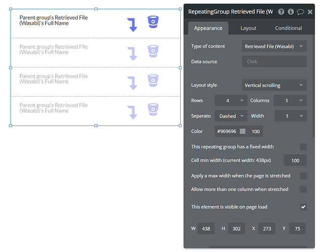 Repeating Group with all files from Wasabi Bucket