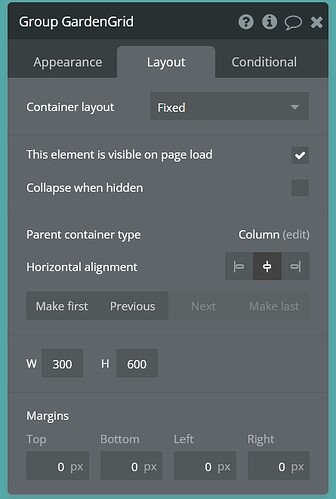 Image Container Setup (Layout Tab, Screenshot 1)