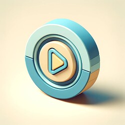 DALL·E 2023-11-22 11.02.14 - A 3D icon for an audio-video player, featuring a blend of soft pastel tones including blue, beige, and gold. The icon showcases a minimalistic, rounde