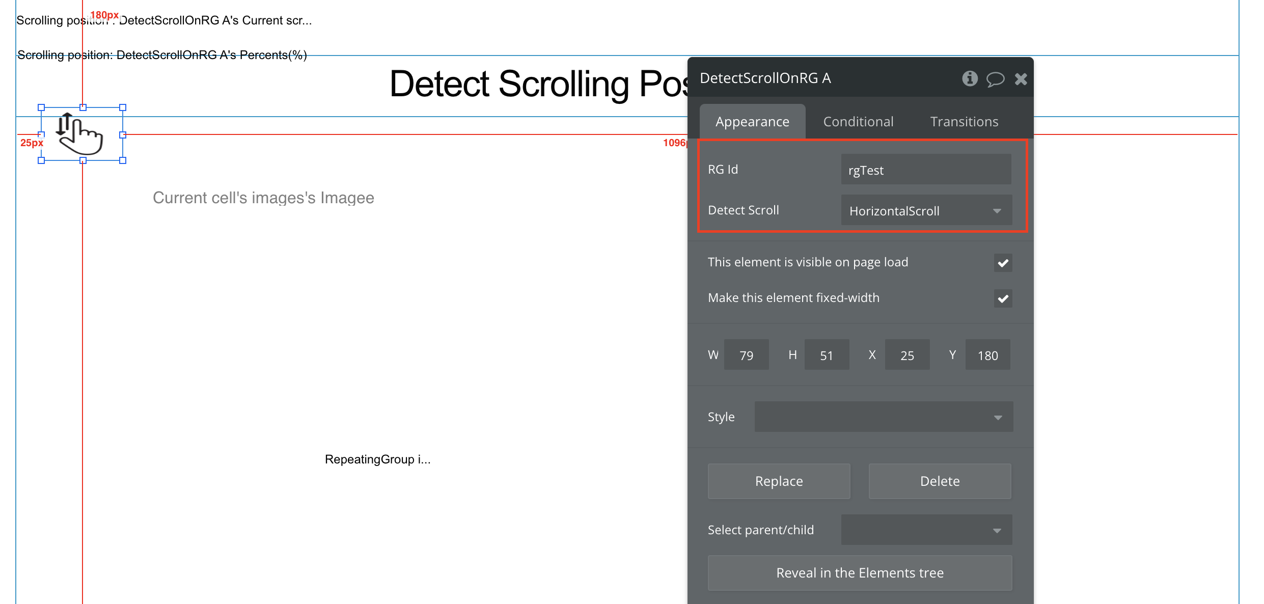 How to include a GROUP in the horizontal scrolling of a REPEATING