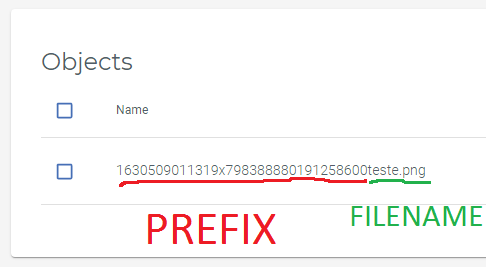 arquivo no bucket Wasabi contendo prefixo e seu próprio nome